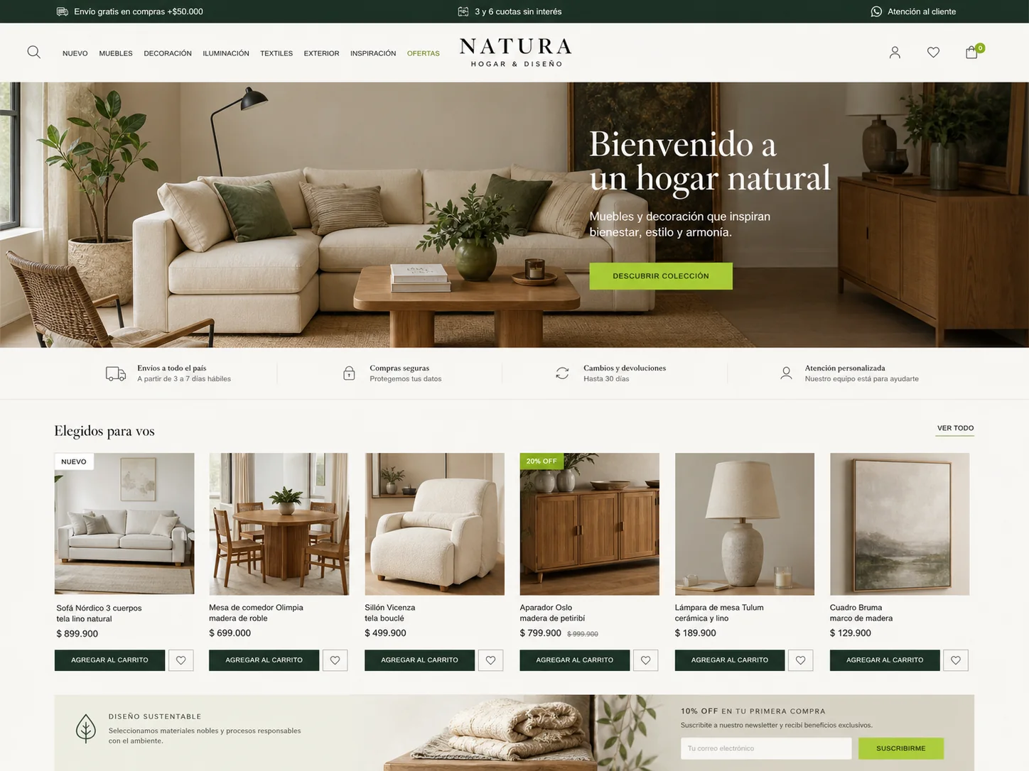 Diseño de tienda online de muebles y decoración